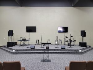 Church stage with instruments